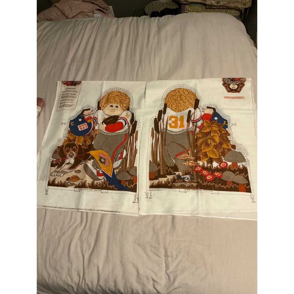 Vintage 1983 Cabbage Patch Kids Down The Lane Fabric Panels Set of 2 Melco DIY